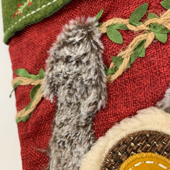 OWL Rustic Christmas Holiday Stocking Sherpa Fuzzy in red green cabincore animal - Picture 8 of 16